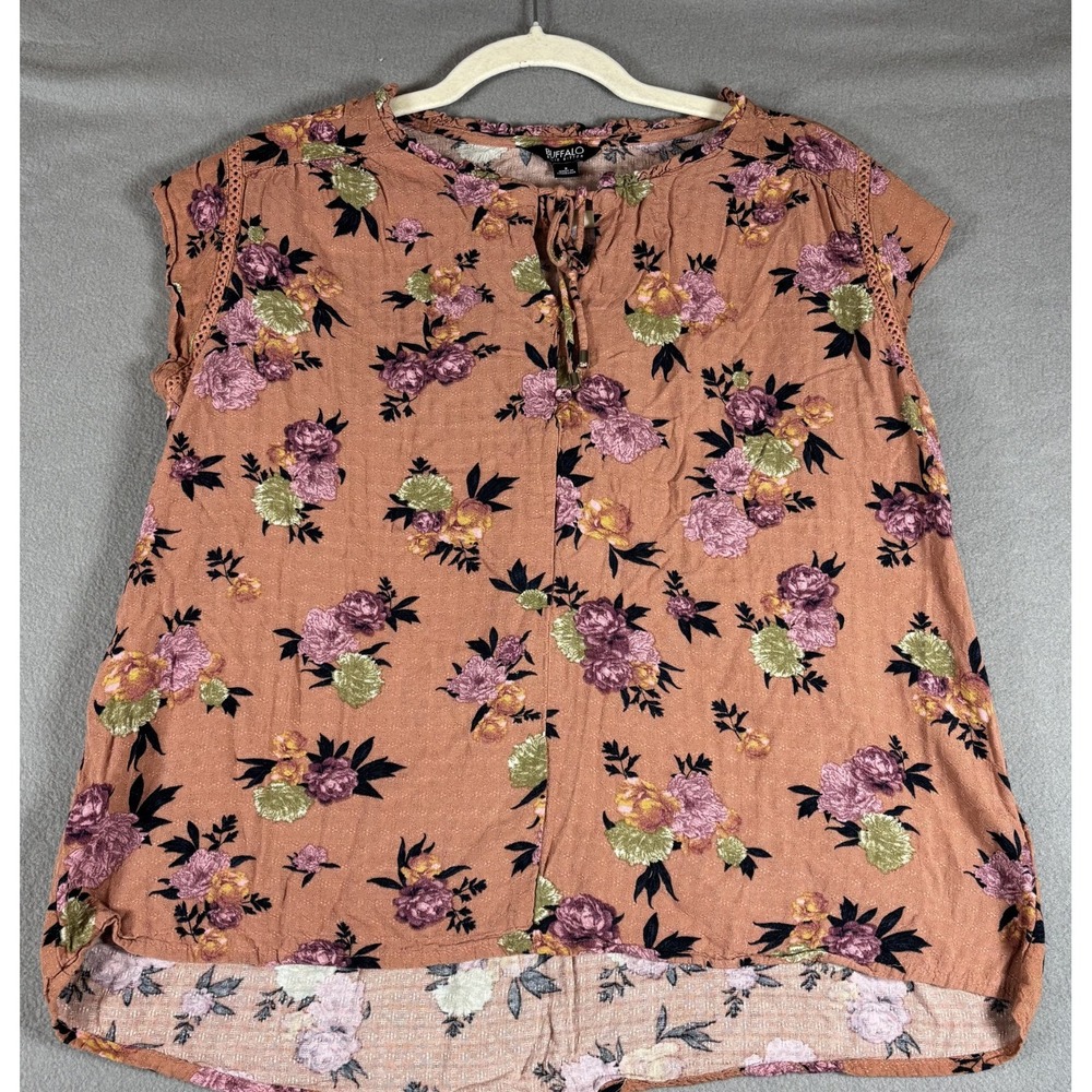 Buffalo David Bitton Womens Blouse Top Rust Brown Floral Preppy Peasant Boho S